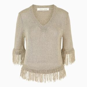 Bishop + Young - Oatmeal V-Neck Fringe Sweater - Size S  (NWT)